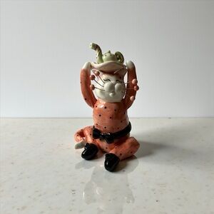 WhimsiClay Polka Dot Cat Figurine with Frog Hat